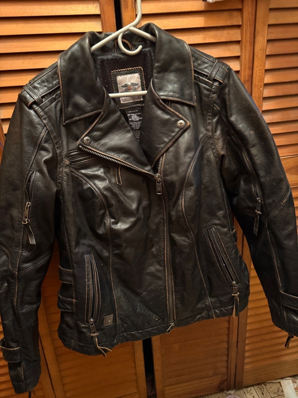 Harley-Davidson Black Leather Moto Jacket with Zip Details